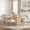 OakBeige, variant on 62.99" Veneer MDF Oval Dining Table Set with 4/6 Fabric Upholstered Dining Chairs, Modern Farmhouse Rubber Wood , Waterproof Scratch-Resistant for Kitchen Living Room