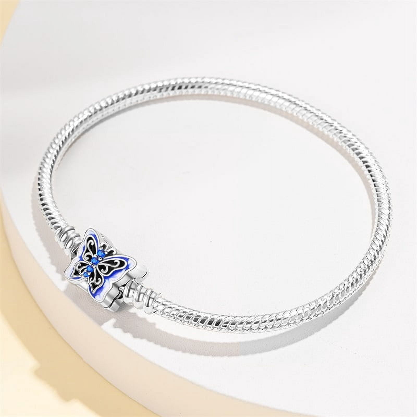 BONZEUS 925 Sterling Silver Charm Bracelet for Women - Blue Butterfly, Octagonal Star, Evil Eye & More with Zircon - 17-20CM Adjustable Length - Fine Jewelry Gift