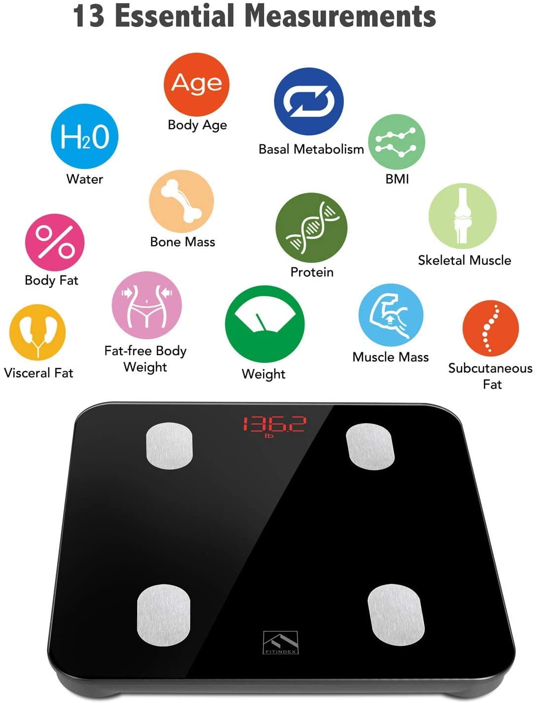 FITINDEX Smart Scale for Body Weight, Digital Bathroom Scale BMI B
