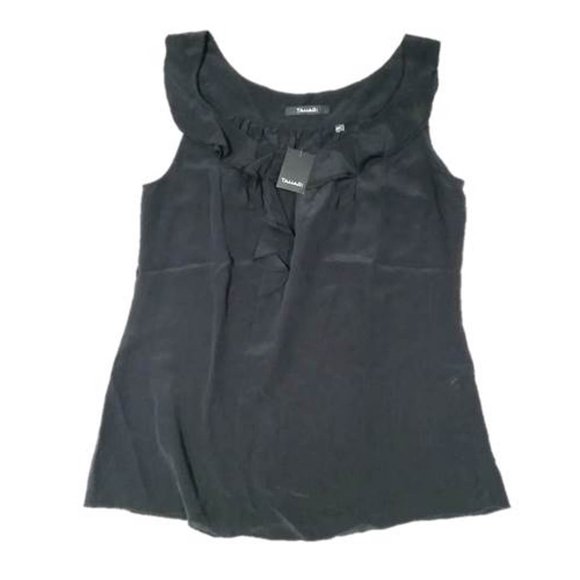 $158 TAHARI Débardeur en Soie à Volants M18FA510 Noir ( m )