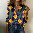 thumbnail image 3 of Women’s Mardi Gras Shirt 2026, Long Sleeve Button Down Striped Collar Shirt, Carnival Party Outfit for Women, 3 of 7