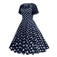 thumbnail image 2 of RYRJJ Women's 50s Vintage Rockabilly Dress Floral Lace Retro Short Sleeve Round Neck Cocktail Party Swing Dresses Prom Gowns(Navy,XL), 2 of 9
