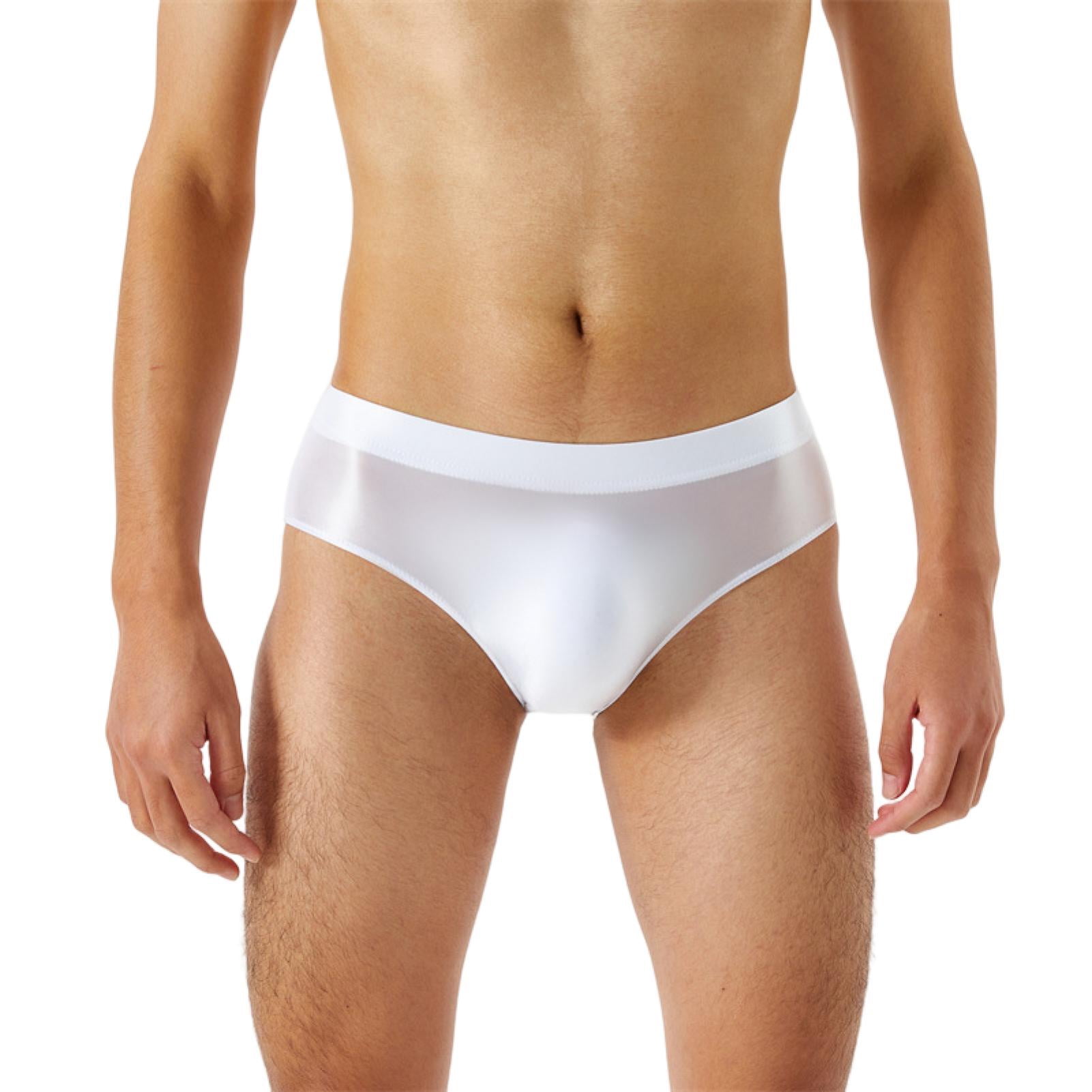 Sunnymall Men Panties Solid Color Smooth Stretch Seamless Glossy