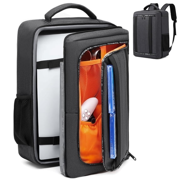 Mochila de viaje para PS5, funda protectora para portátil de 17,3", mandos, discos de juegos y más accesorios de juego, estuche de transporte para consola con múltiples bolsillos