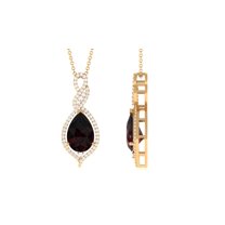 Rosec Jewels Red Garnet Pendant Necklace with Diamond for Women - AAA Grade - 12X8 mm, 10K Yellow Gold