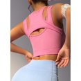 thumbnail image 6 of Push up Sports Bra for Women Sexy Hollow Crop Tops with Removable Cups Workout Fitness Yoga Bra Medium Support Pink S, 6 of 8