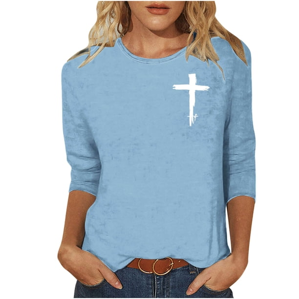 Mujeres Tres Cuartos de Manga Tops Moda Impresa Suelta Casual Cuello Redondo Suéter Blusa con Mangas 3/4, Mezcla de Poliéster para el Uso Diario de Verano