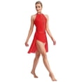 thumbnail image 4 of iefiel Robe de Danse Lyrique pour Femmes avec Strass Robe Asymétrique Jupe en Chiffon Fluide en Tulle Rouge P, 4 of 7