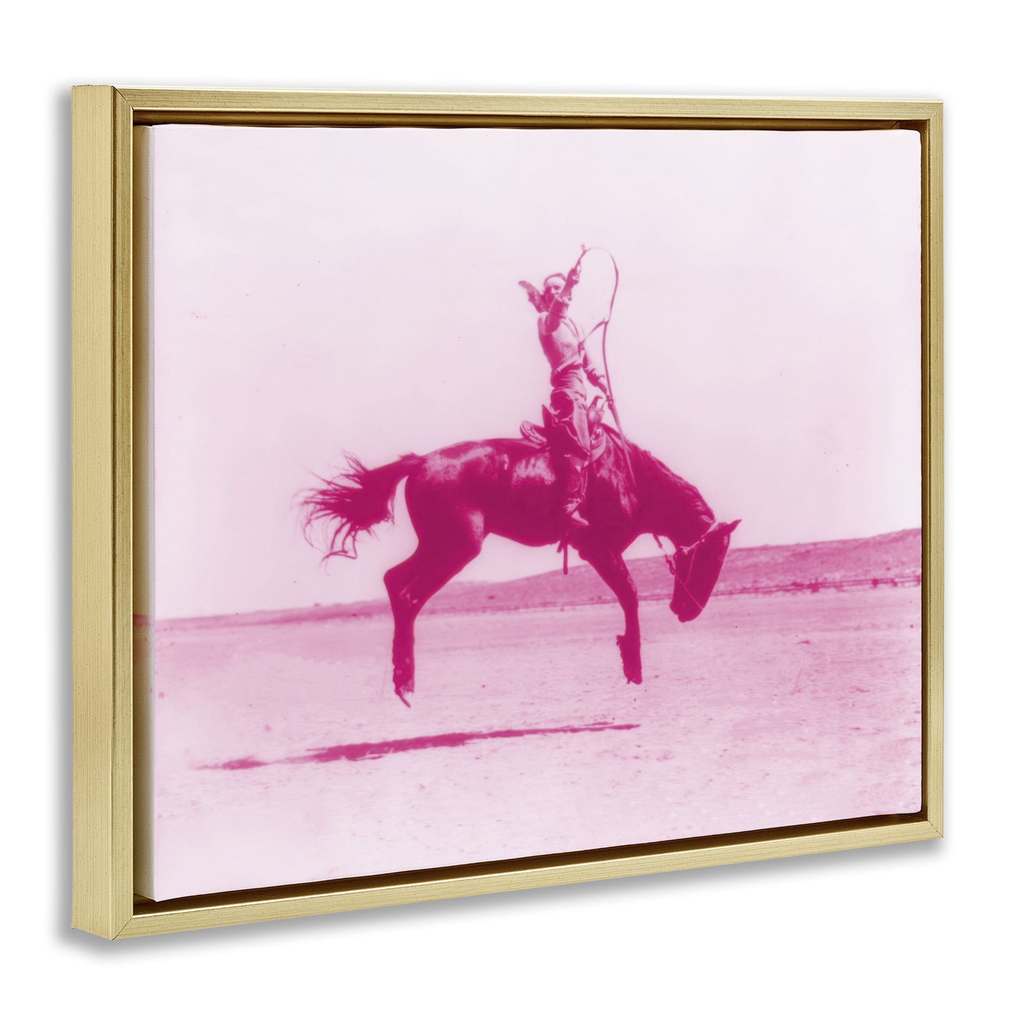 Stupell Industries Pink Galloping Cowgirl Animals Painting Gold Floater Framed Canvas Art Print Wall Art, 21 x 17