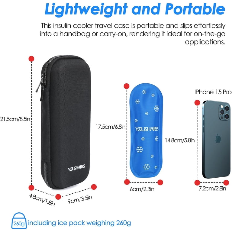 glp 1 travel case YOUSHARES, Insulin Cooler Travel Case, 8.5"x3.5"x1.8" TSA Approved