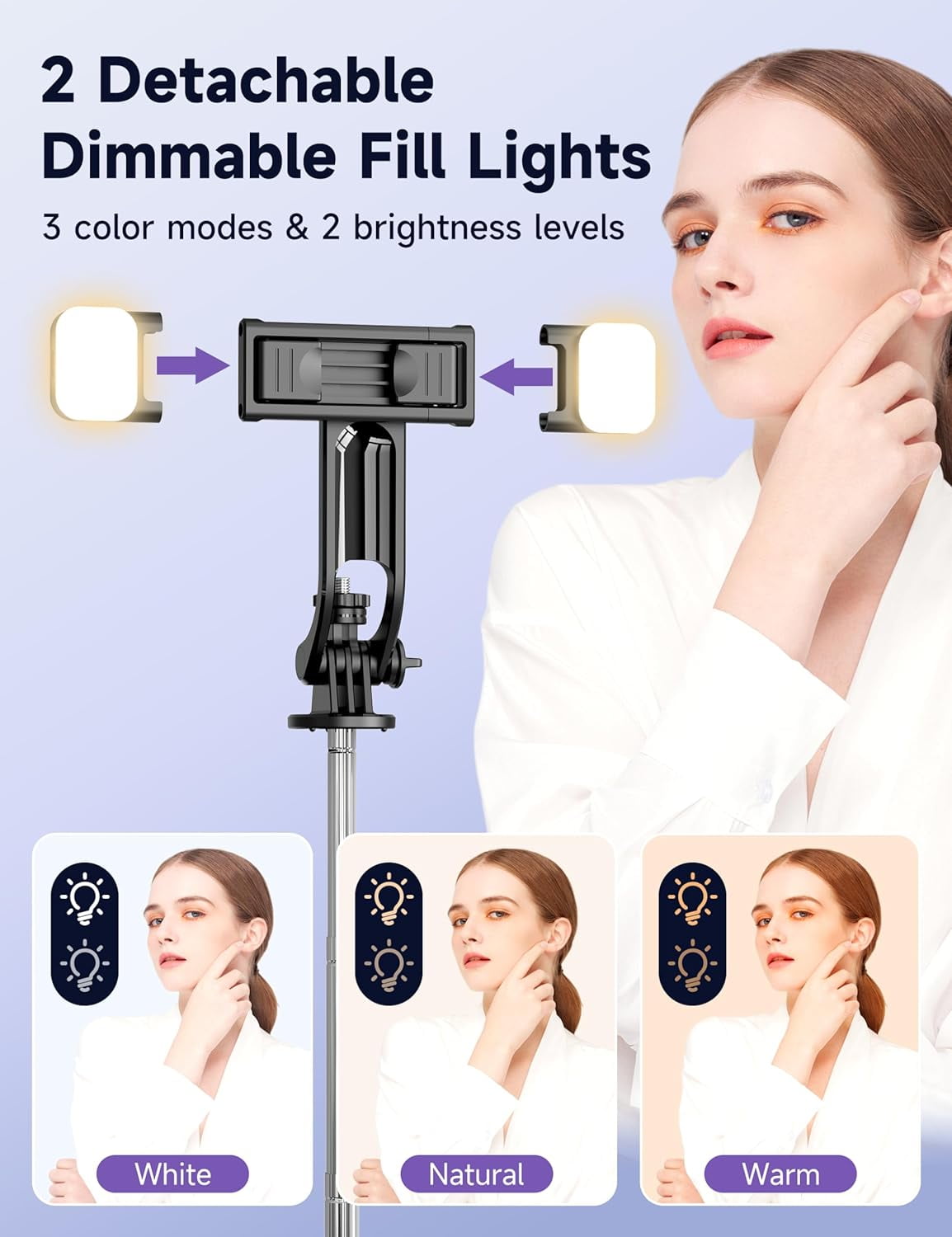 53'' Selfie Stick Tripod with Light, Extendable Remote, Portable Cell Phone Stand All in 1 Clip, Lightweight Camera Compatible iPhone 15 14 13, Android