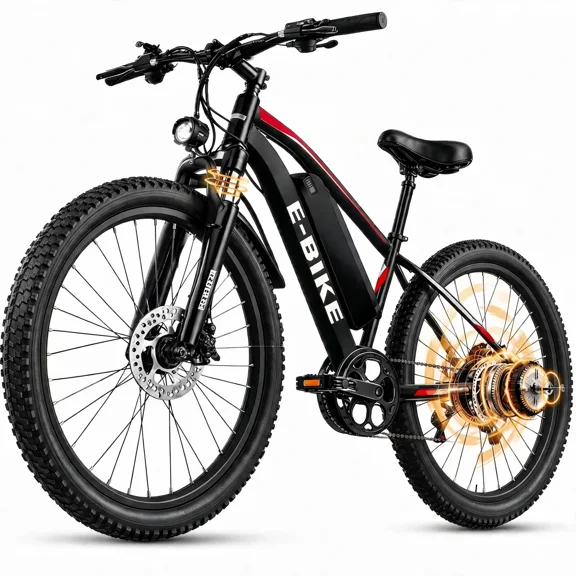 SNNAFFOB 26 Inch Electric Bike for Adults, 500W Peak Motor, 36V 12Ah Battery, 19MPH, 30 Mi Range, Smart LCD Display, Dual Suspension, UL 2849, Class 2