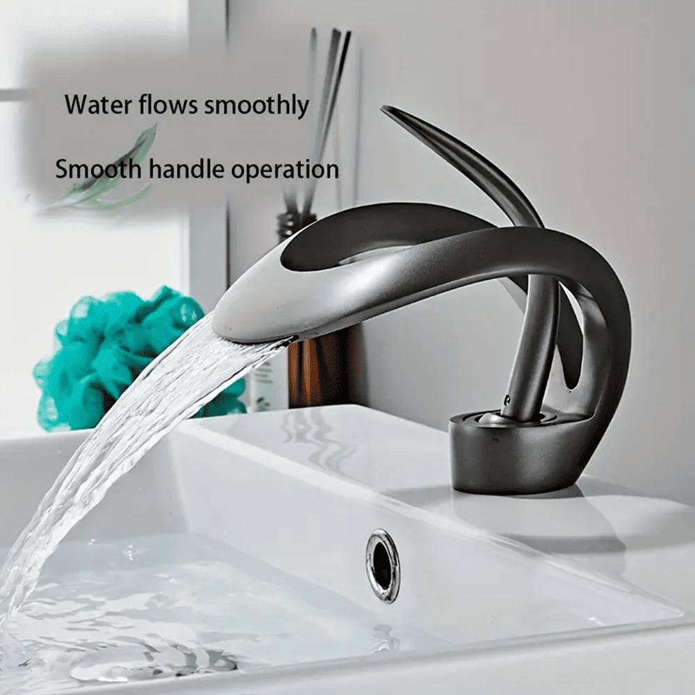 Black Single Handle Bathroom Sink Basin Faucet 1 Hole Waterfall Vanity Mixer Tap