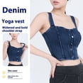 thumbnail image 5 of vigerkar Womens Denim Stretchy Vest Square Neck Sleeveless Tight Causal Basic Jean Tank Tops Summer Trendy (Dark Blue, L), 5 of 9