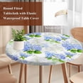thumbnail image 4 of Summer Hydrangeas Round Tablecloth, Fitted Table Cover with Elastic for 36"-44" Round Tables, White Blue Flowers Pastoral Leaves Table Cloth Outdoor Indoor Dinning Party Waterproof Tablecloths, 4 of 7