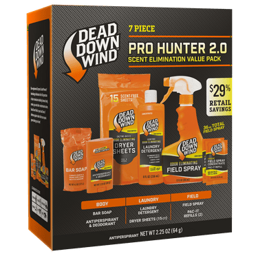 Dead Down Wind Pro Hunter 2.0 7-Piece Kit Complete System of Scent Elimination for Body, Clothing and Field Use