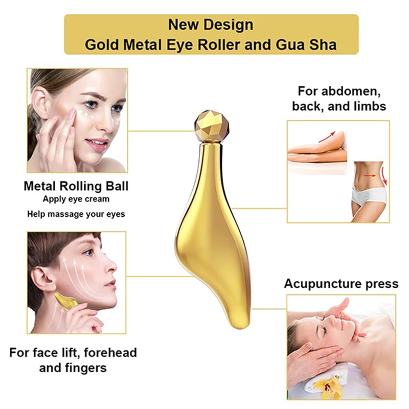 Face Massager Roller, 3D Roller Facial Massager and Gua Sha Massage Roller Tool Set for Women, Facial Skin Care Tools (Gold)