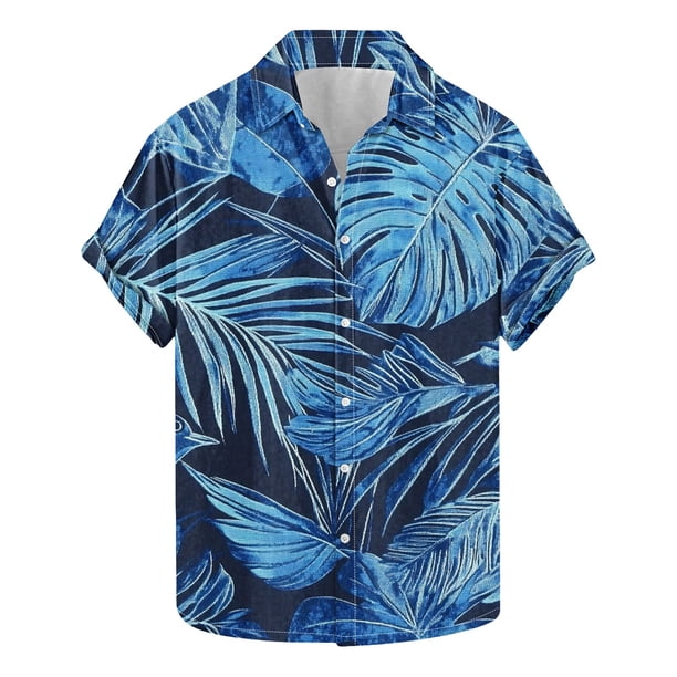 Camisas Hawaianas de los Hombres de Moda Casual Floral Impresión de Manga Corta Solapa Botón Arriba, Ligero para Primavera Verano