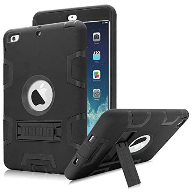 Mignova pour iPad Mini 1/2/3 Étui, Robuste Antichoc Résistant aux Impacts Convivial pour Enfants Étui Hybride Robuste de Protection avec Support Intégré pour Apple iPad Mini 1/Mini 2/Mini 3 (Noir/noir)