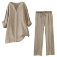 thumbnail image 2 of Ploknplq Jumpsuits for Women,Jogging Suits for Women Plus Size,Lounge Sets for Women,Pocket Long Sleeved Shirt Tie Up Long Pants Set,Matching Sets Women Clothing,Track Suits for Women Set Khaki M, 2 of 4