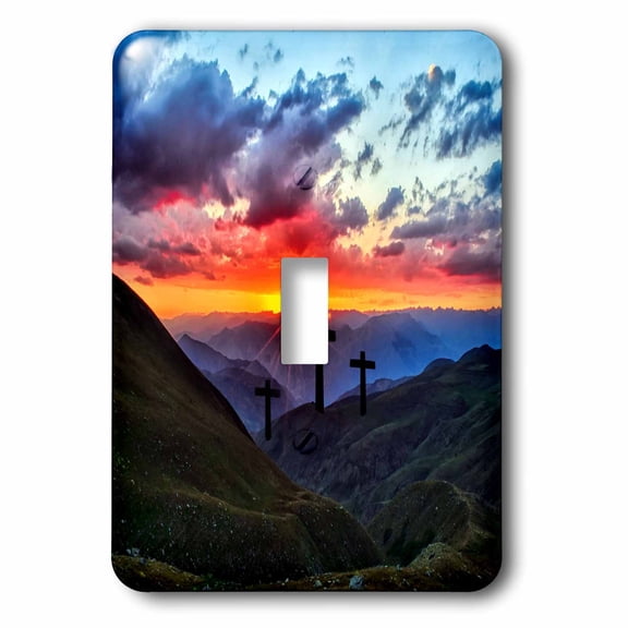 3dRose, Three Crosses at Sunrise in the Mountains, single toggle switch