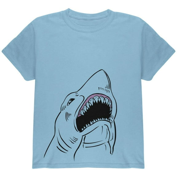 Peeking Shark Youth T Shirt Light Blue YXL