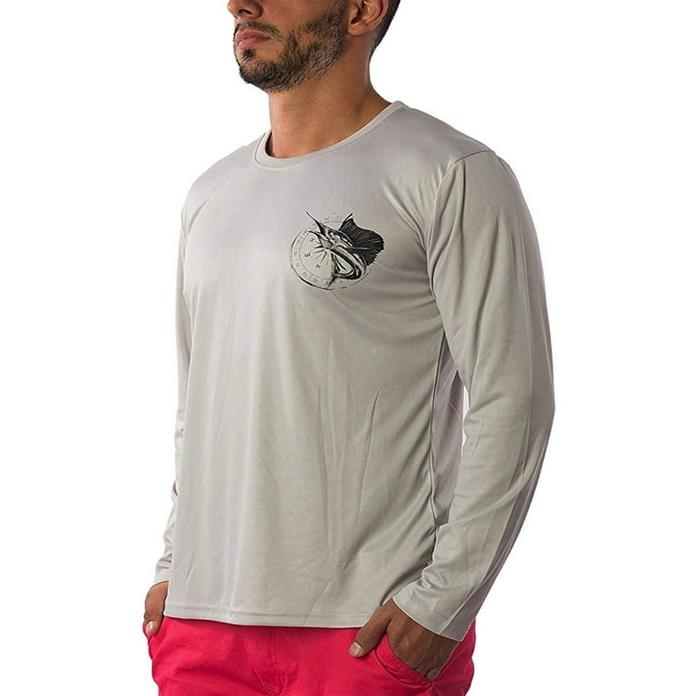 Men's Dri Fit Moisture Wicking Quick Dry UPF 40 UV Athletic Performance  Long Sleeve Sport Shirt (Medium, White - Fishing Boat)