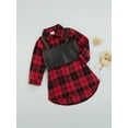 thumbnail image 4 of Kiapeise Little Girls Long Sleeve Red Plaid Flannel Shirt Dress PU Leather Camisole Casual Daily Outfit, 4 of 9