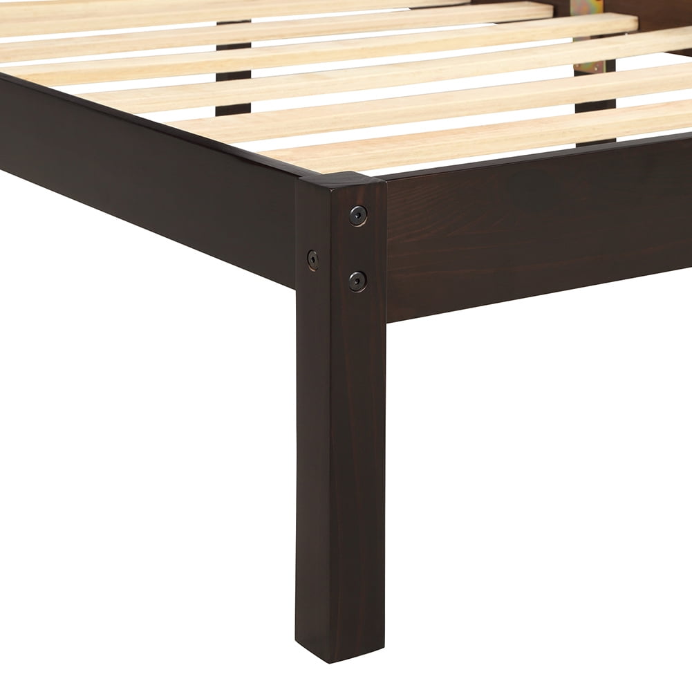Resenkos Full Size Wood Platform Bed with Headboard, Pine wood Frame with Wood Slat Support,Espresso