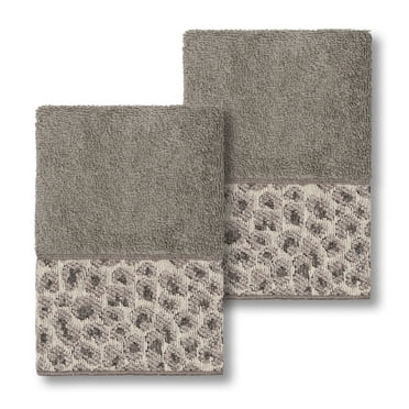 Authentic Hotel and Spa  Turkish Cotton Cheetah Jacquard Trim Dark Grey 2-piece Washcloth Set