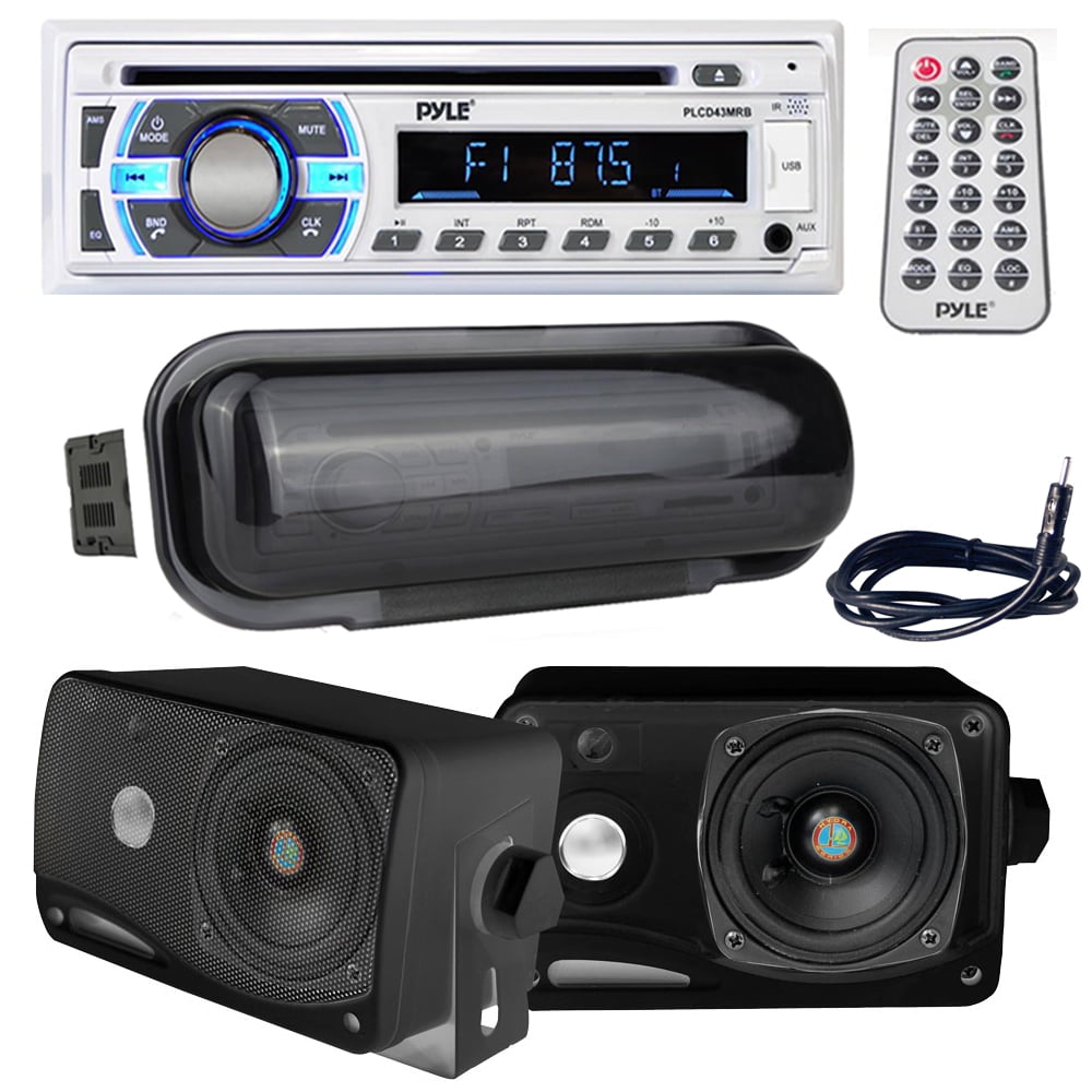 Pyle Marine Bluetooth Stereo Radio Headunit Receiver, Antenna, Water
