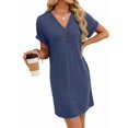 thumbnail image 3 of Robe T-Shirt Décontractée pour Femme à Col en V Mini Robes d'Été à Boutons à Manches Courtes Bleu Foncé m, 3 of 10