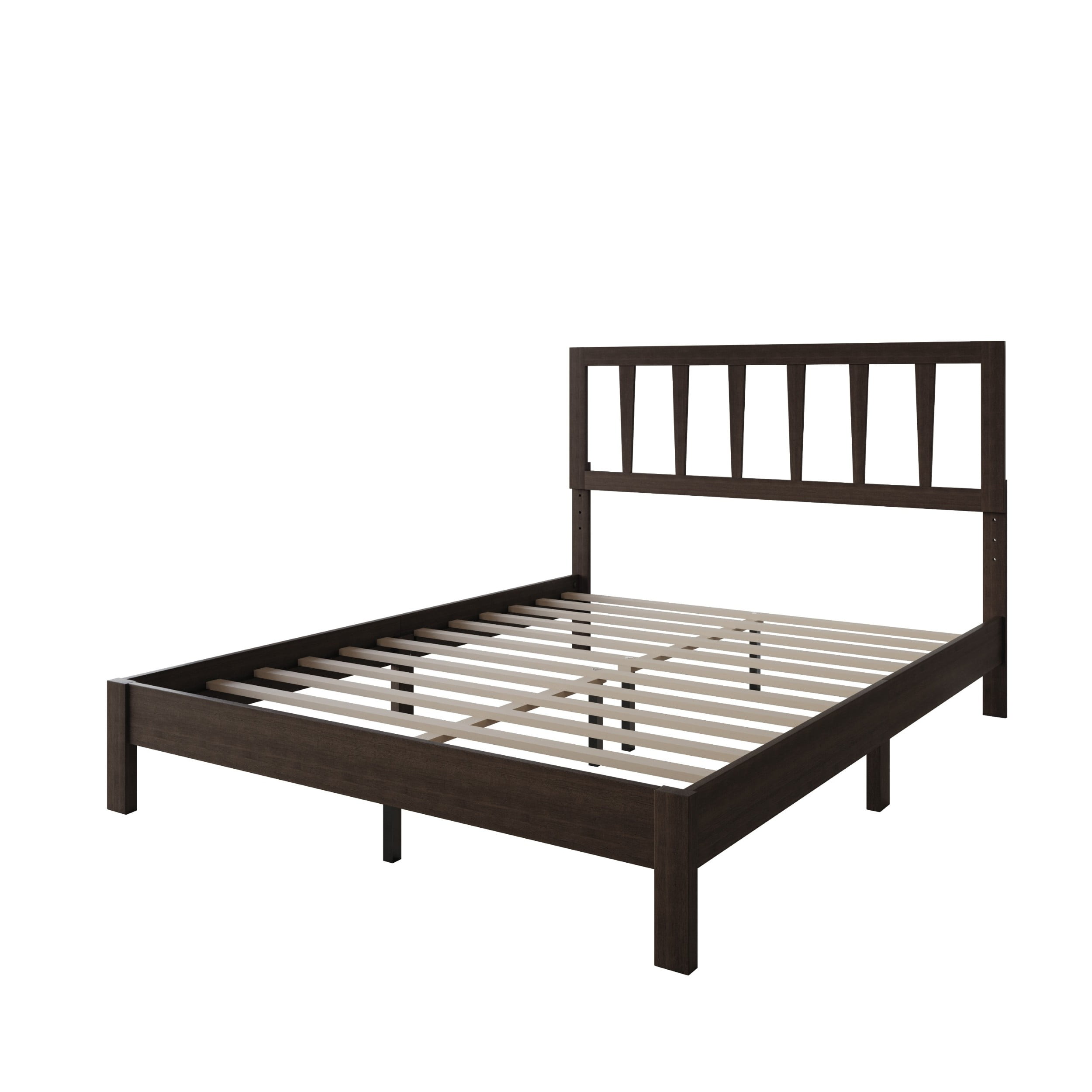 Home Design Elmira Full Wood Platform Bed with Adjustable Height Headboard & Durable Wood Construction, Cappuccino, Easy Assembly