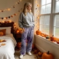 thumbnail image 4 of Fabrcox Womens Flannel Pajama Pants Halloween Ghost Pumpkin Cat Sleeping Pants Women Spooky Fall Winter Cozy Fluffy Wide Leg Pj Pants Women Gray S, 4 of 6