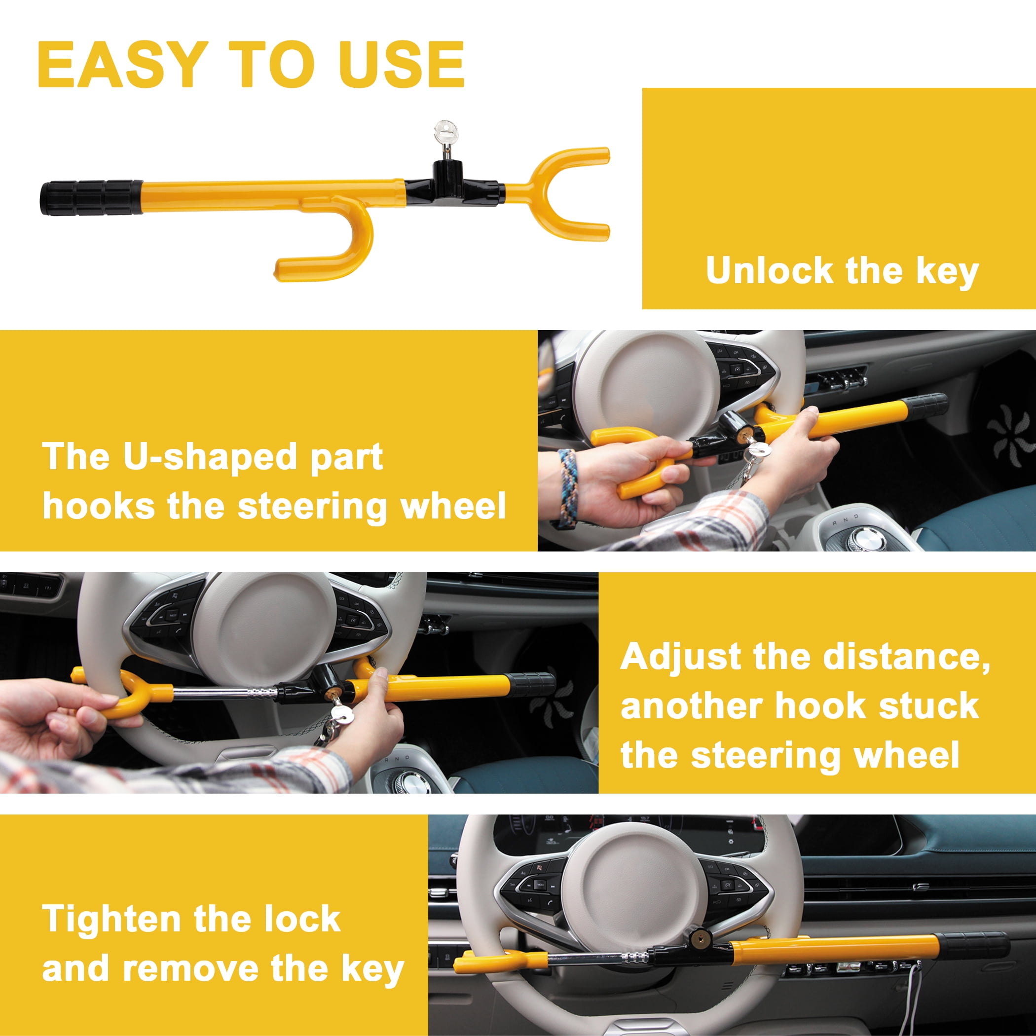 CARTMAN Vehicle Steering Wheel Lock, Adjustable Length with High Quality Great Security Black
