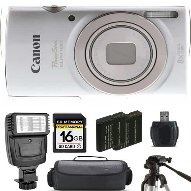 Canon PowerShot ELPH 180 Camera (Silver) + Extra Battery + Flash 16GB