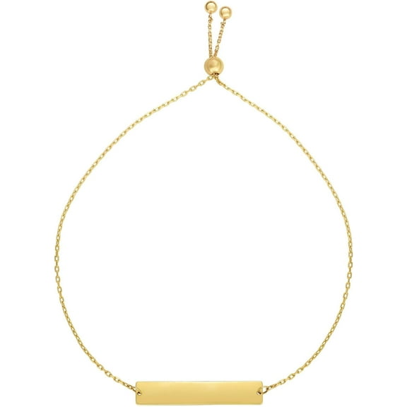 Floreo 14k Yellow Gold ID Name Bar Adjustable Cable Link Friendship Bolo Bracelet, Extendable 9.25 Inch (Engravable)