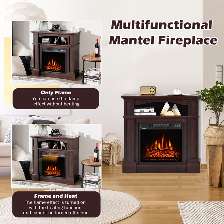 Costway 32'' 1400W Electric Fireplace Mantel TV Stand Space Heater W/ Shelf  Natural - Walmart.com