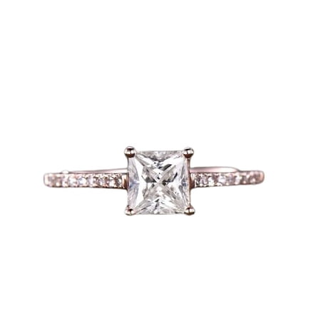 HeartsAndYou 1.2ct Princess Moissanite Engagement Ring for Women Solitaire With Accents 18k Rose Gold Over Silver