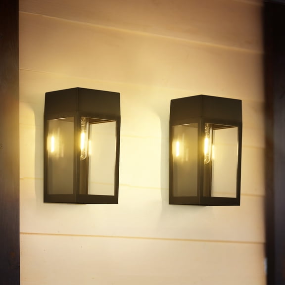 Solar Outdoor Wall Lights 2 Pack, Waterproof LED Solar Wall Sconce Lantern, Auto On/Off Exterior Solar Porch Lights with Warm White Bulb for Garage, Patio, Doorway, Garden
