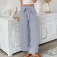 thumbnail image 2 of Casual Pants for Women Striped Elastic Drawstring Waist Straight Wide Leg Pants with Pockets, 2 of 5