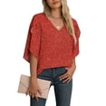 thumbnail image 2 of Asklazy Women's Fall Casual 3/4 Ruffled Sleeve Chiffon Blouse Tops for Women,US Size,L,Flower Wine Red, 2 of 7