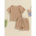 thumbnail image 6 of Suealasg Baby Boys Summer Outfits 3M 6M 12M 18M 24M 3T Solid Color Short Sleeves T-Shirt and Elastic Shorts 2 Piece Toddler Boys Beach Vacation Clothes Set, 6 of 9