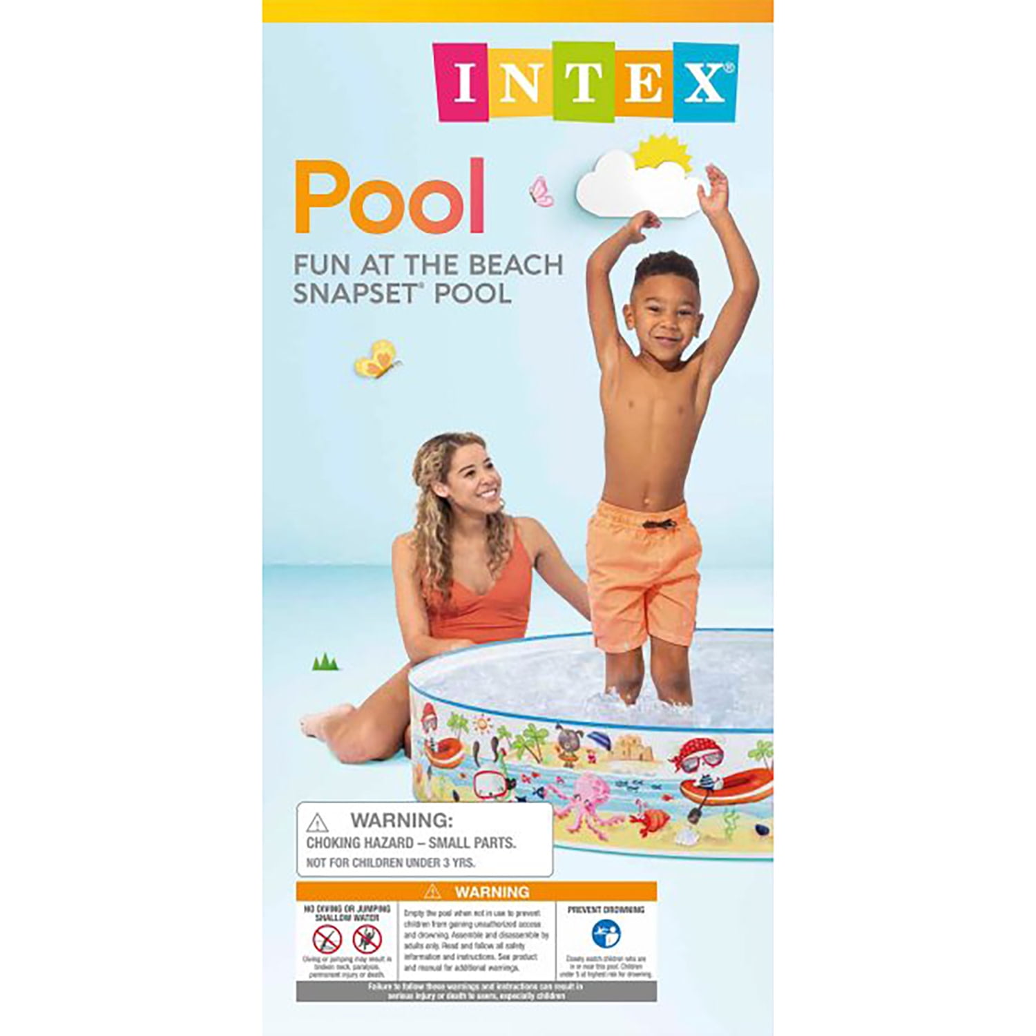 Intex: Snapset Pool: Fun At The Beach - 5'x10", Snorkel Buddies Pattern, Water Splash Kiddie Pool, Outdoor & Backyard, Pop-Up Walls, Kids Ages 3+