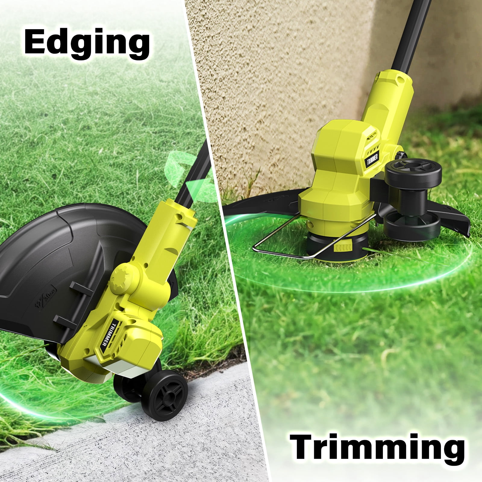 String Trimmer, 12-inch Cordless Grass Trimmer with Auto Line Feed, 2 X 2.0Ah Battery Powered Weed Eaters, 20V Lawn Edger with 8 Pcs Grass Cutter Spool Line, Fast Charger Included