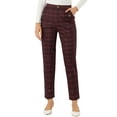 thumbnail image 1 of Pantalones de tartán a cuadros para mujer INSPIRE CHIC, elásticos, de cintura alta, rectos y largos, 2XL, burdeos, 1 of 7