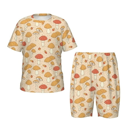Luyuia Autumn Mushrooms Print Girls  2-Piece Tie-Dye Pajama Set  Cute Summer Loungewear with Shirt and Tank Shorts Nightwear-Large