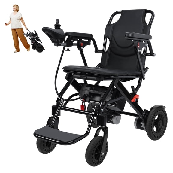 SUSUchens Lightweight Foldable Motorized Wheelchair Adults Electric Wheelchair Motor Portable Aluminum Alloy Elderly Wheelchair with Large Footrest, 12-Mile Range 500w (Black)