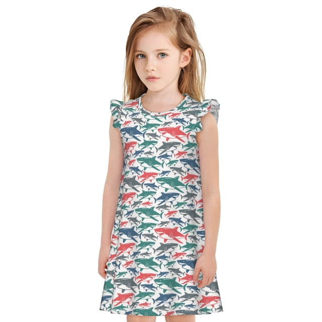Vsdgher Chemises de Nuit Requin Coloré pour Filles Manches Courtes à Volants Robe de Nuit Pyjama pour Fête Pyjama-TTG