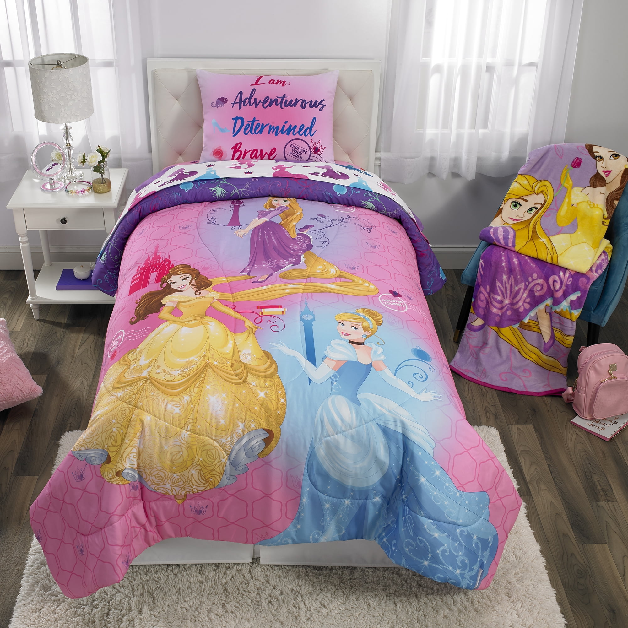 Disney Princess Kids Twin Sheet Set, Pink and Purple